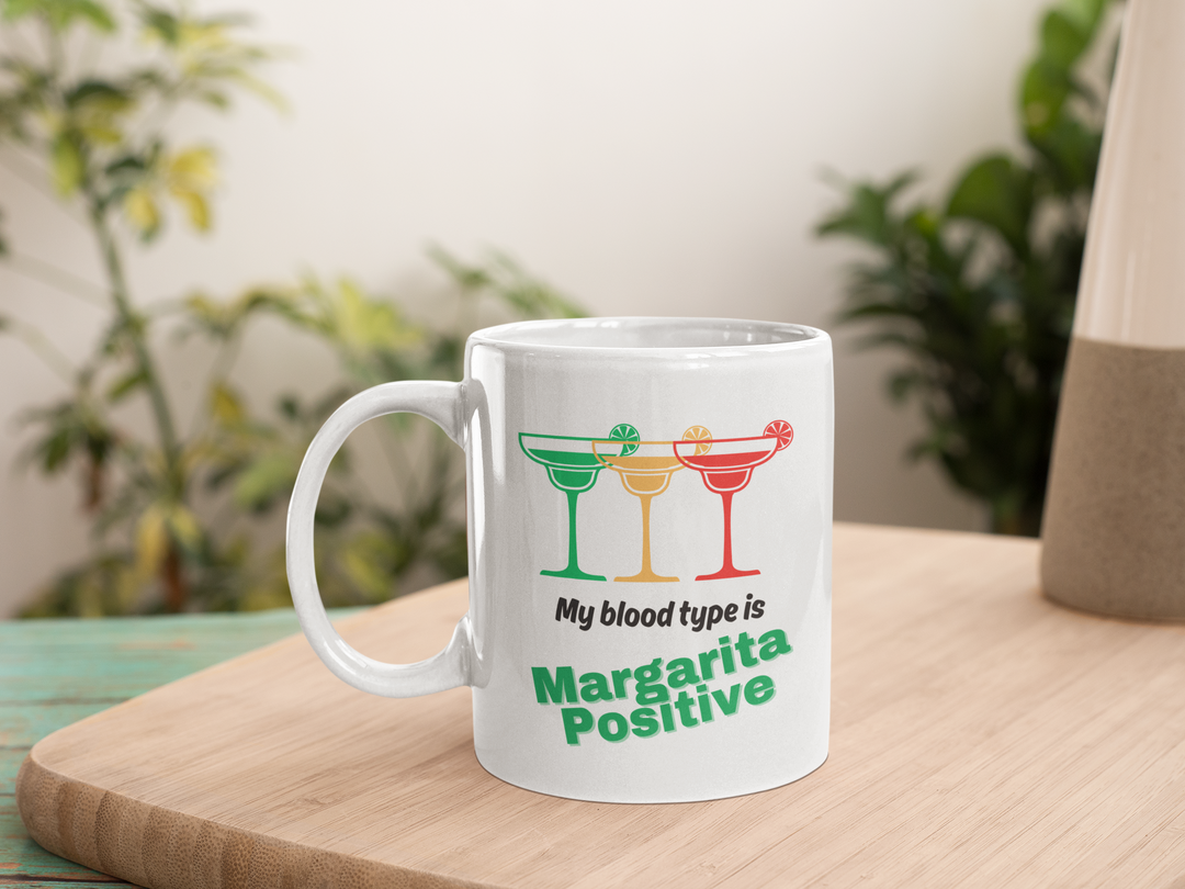 MUG and COASTER- Margarita Positive 15 oz WHITE