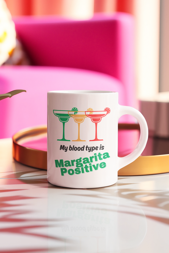 MUG and COASTER- Margarita Positive 15 oz WHITE