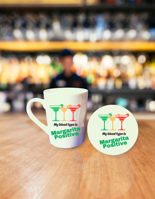 MUG and COASTER- Margarita Positive 15 oz WHITE